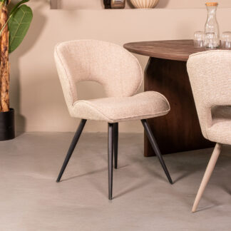 LABEL51 Eetkamerstoel Sakura - Naturel - Royal Boucle - Zwart Metalen Frame