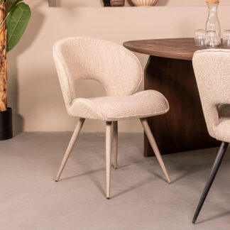 LABEL51 Eetkamerstoel Sakura - Naturel - Royal Boucle - Taupe Metalen Frame