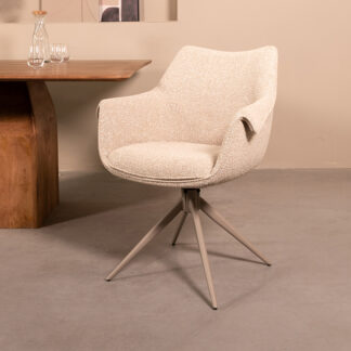 LABEL51 Eetkamerstoel Narumi - Naturel - Royal Boucle - Taupe Metalen Frame